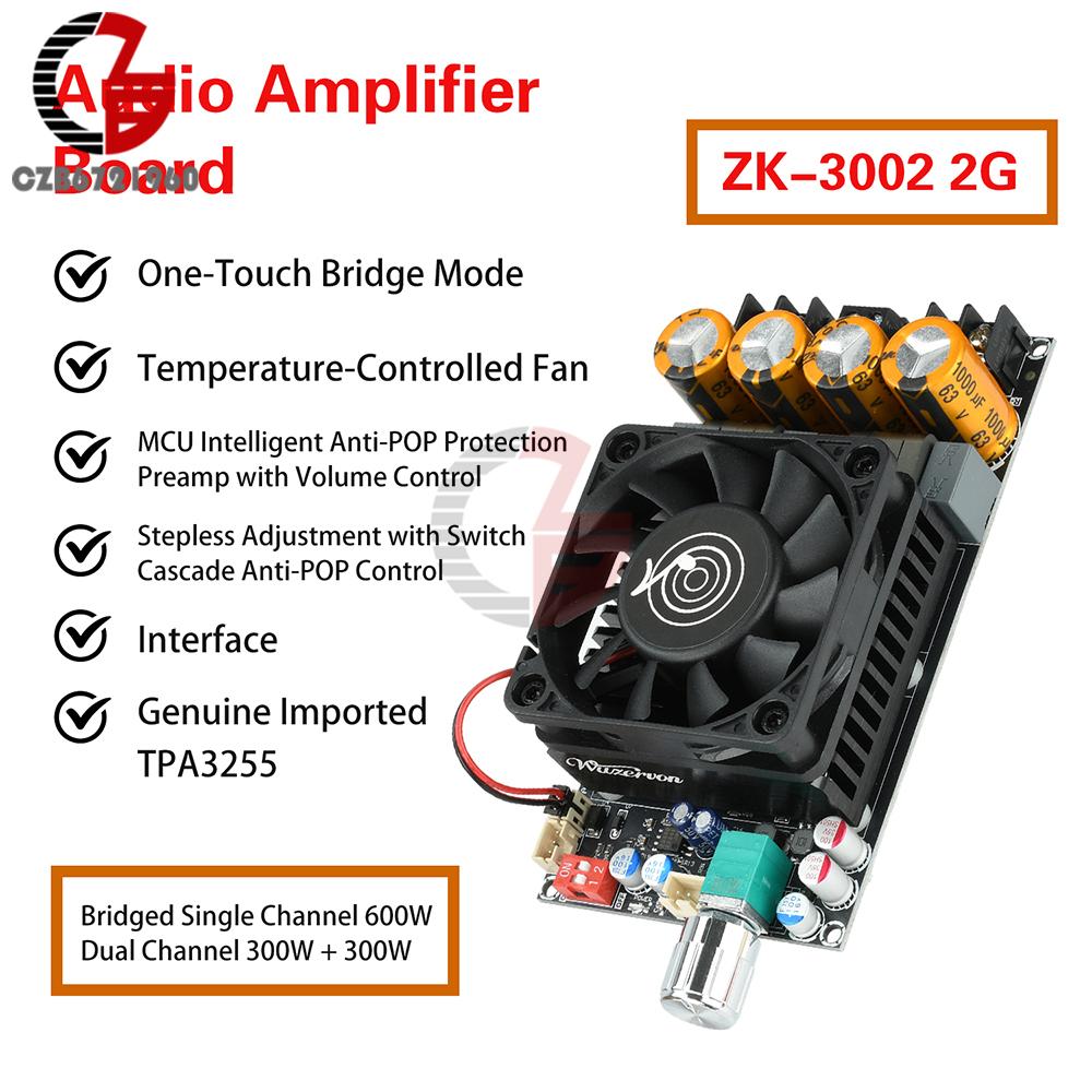 ZK-3002 2G Digital Amplifier Board Stereo 300W+300W Dual Channel 600W Mono Audio Music Power Amplifier Module TPA3255 Chip
