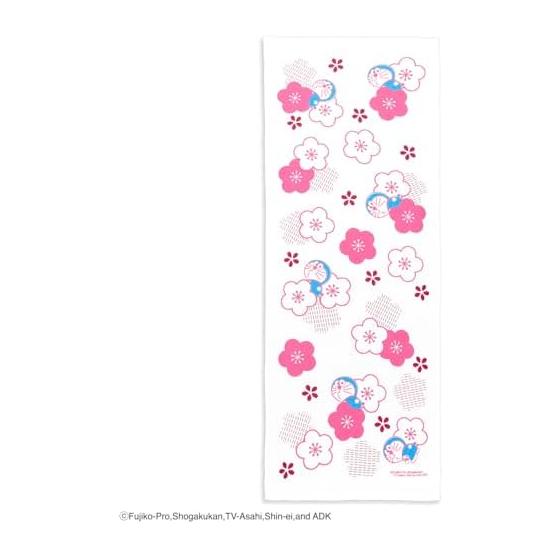 Towel Museum Doraemon Plum Pink Tenugui Towel, 100% Cotton, Made in Japan, Approx. 13.4" x 35.4" - Quick Drying, Easy to Wring, Thin Bath Towel -