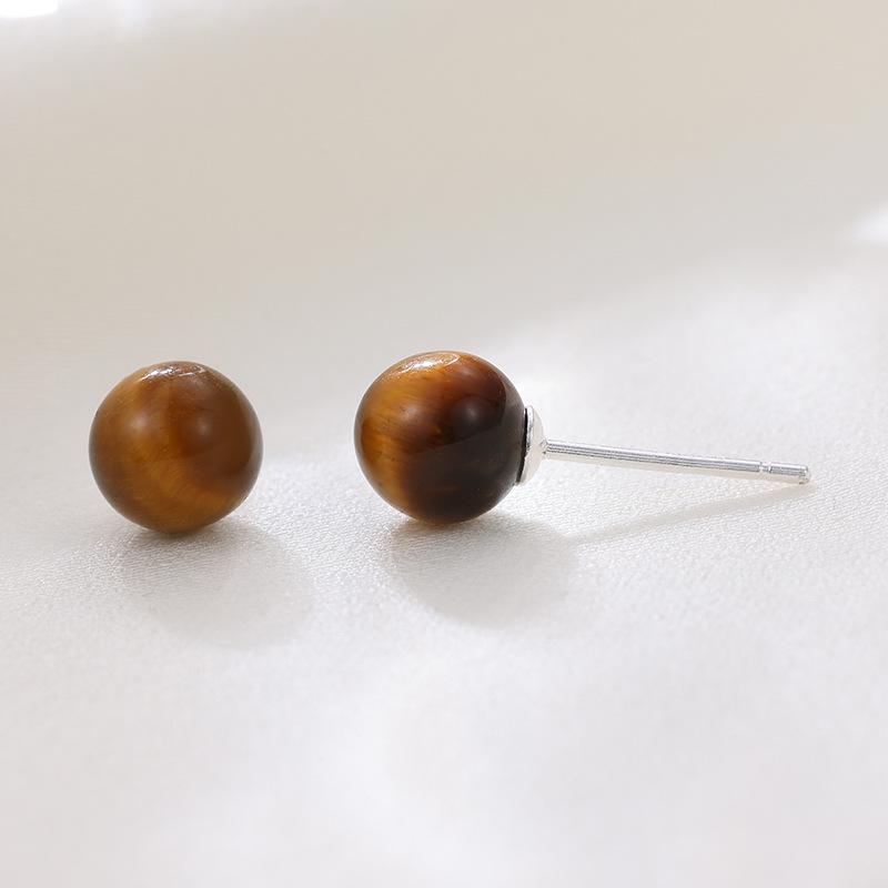 Banyan Tree Silver Tiger Eye Stone Earrings: Retro & Fashionable High-End Autumn/Winter Women's Jewelry
