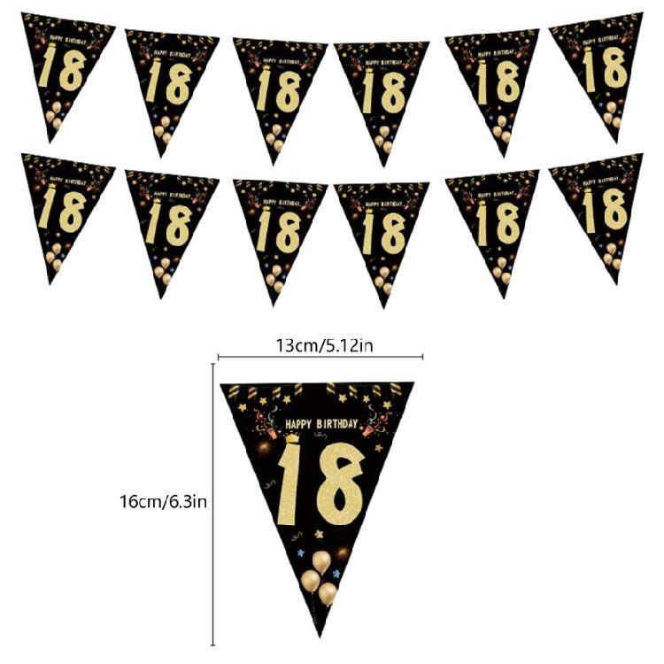 Geburtstagsparty Wimpelkette Hängende Dekoration Schwarz Gold Wimpelkette Geburtstagsfeier Zubehör für Festival Anlass Fotografie