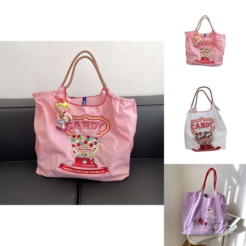 Borsa Tote da Shopping Ricamata con Catena a Palline Giapponese in Tessuto Oxford