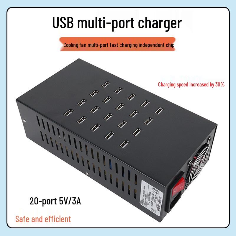 20-Port USB Charging Station: High-Power 5V3A Multi-Port Charger for Fast Charging Single Port 20, EU Standard Power Cord