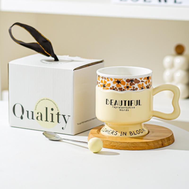 Retro Goblet Mug Light Luxury Couple European Ceramic Milk Cup Gift Women's Home High Value Water Cup