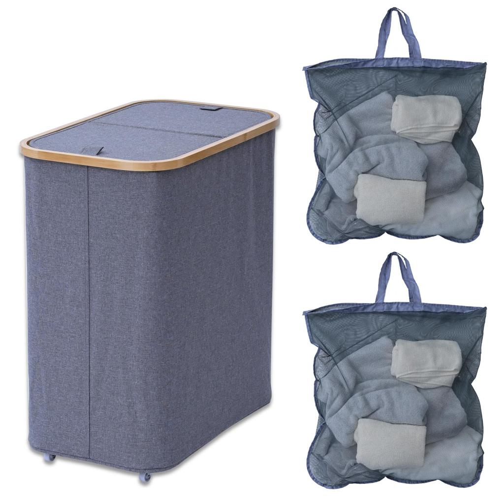 YAMAZEN Laundry Basket with 2 Washable Inner Water Laundry Laundry Width 55 x Depth x Height Finished Casters, Nets, Wide, Repellent, Bag, Storage,