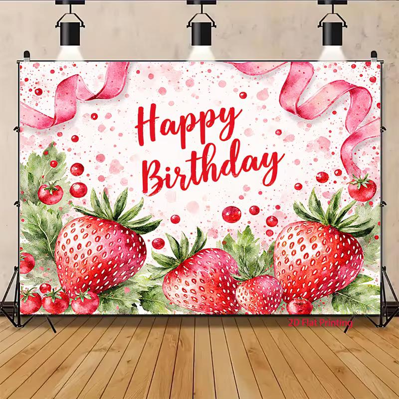 2D Aquarell Erdbeer Geburtstags Hintergrund für Mädchen Beeren Thema Fotokabine Hintergrund