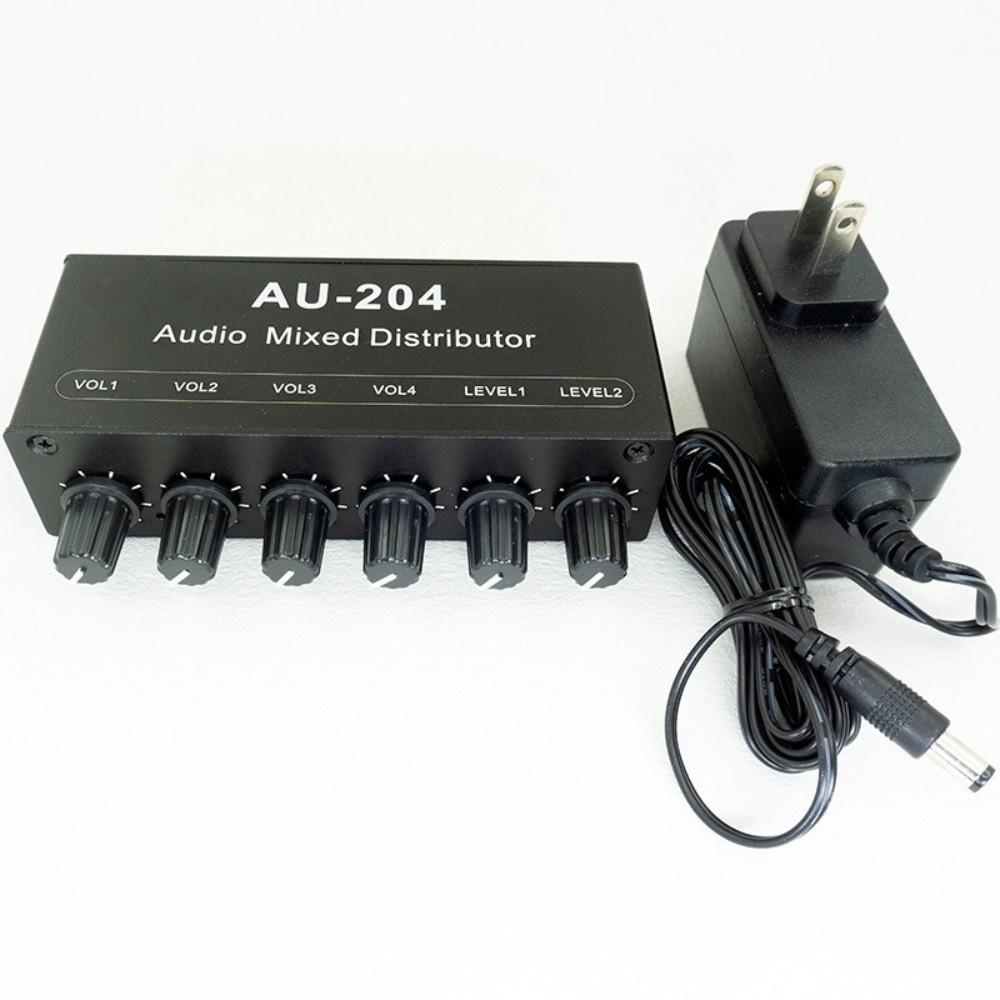 2 in 4 Out Headphone Amplifier Mixer DC 5-15V Signal Mixer Box Home Recording Setup