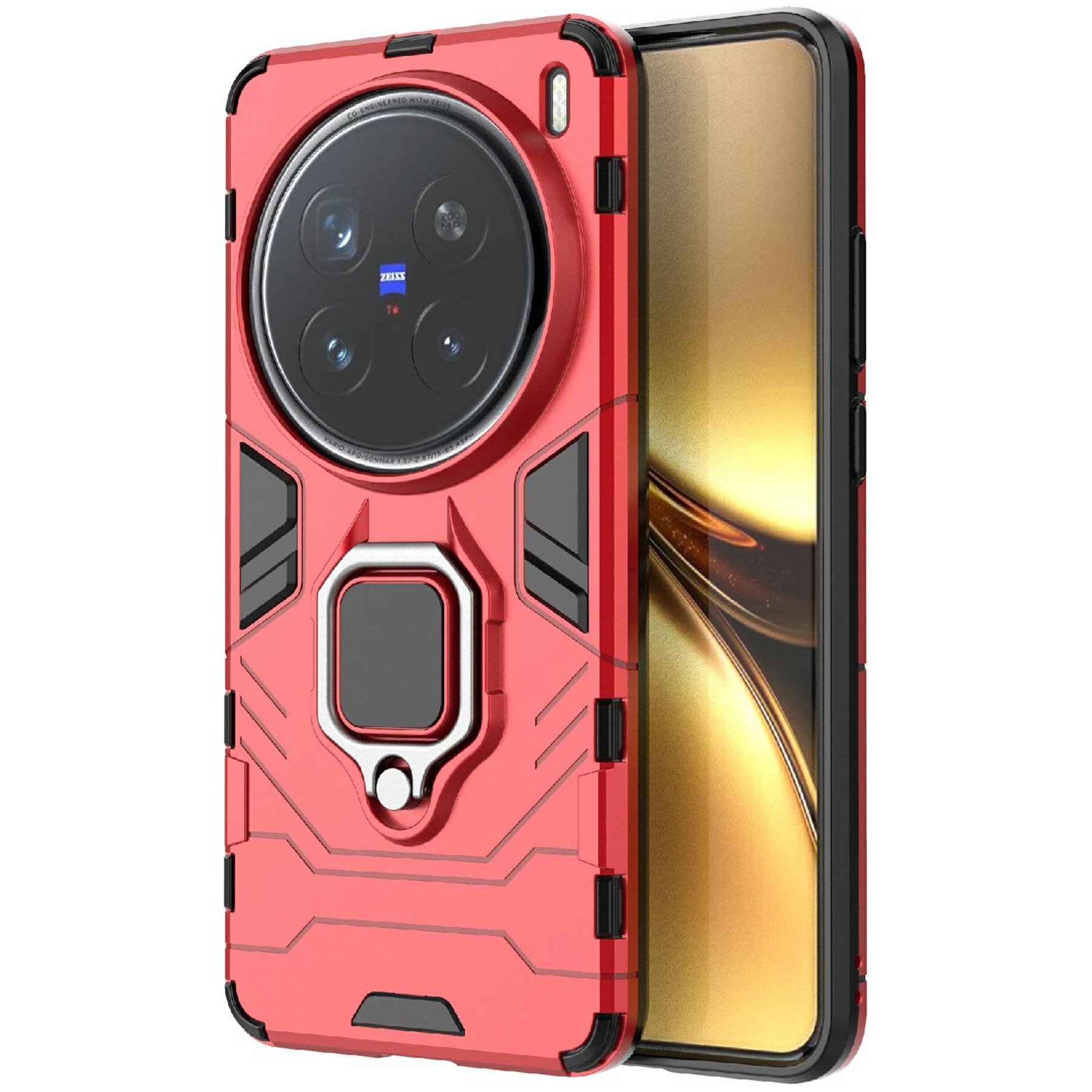 

Для vivo X200 Pro 5G Чехол PC+TPU Защитный чехол для телефона с кольцом-подставкой Red