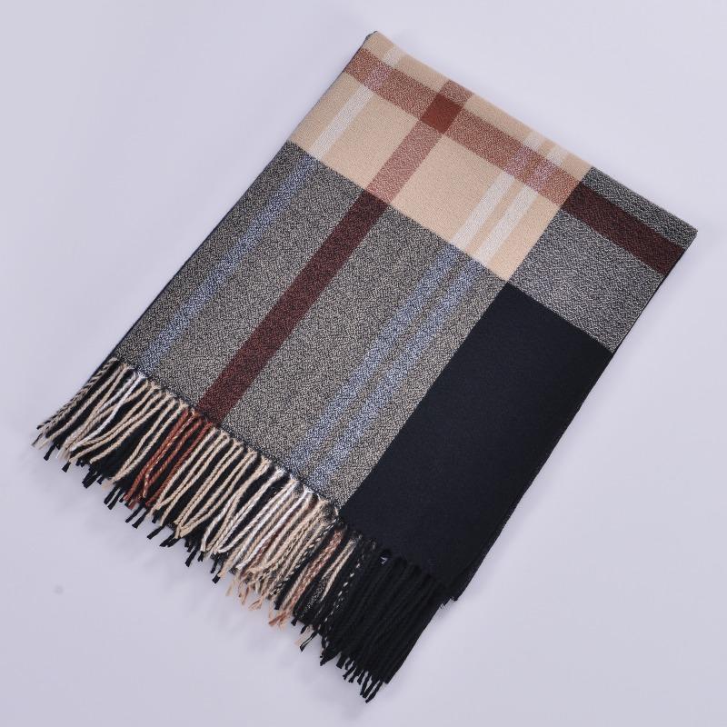 Autumn and Winter Fringed Double-sided Scarf Classic Fashion Color Plaid Warm Scarf Autumn and Winter Cashmere Scarf