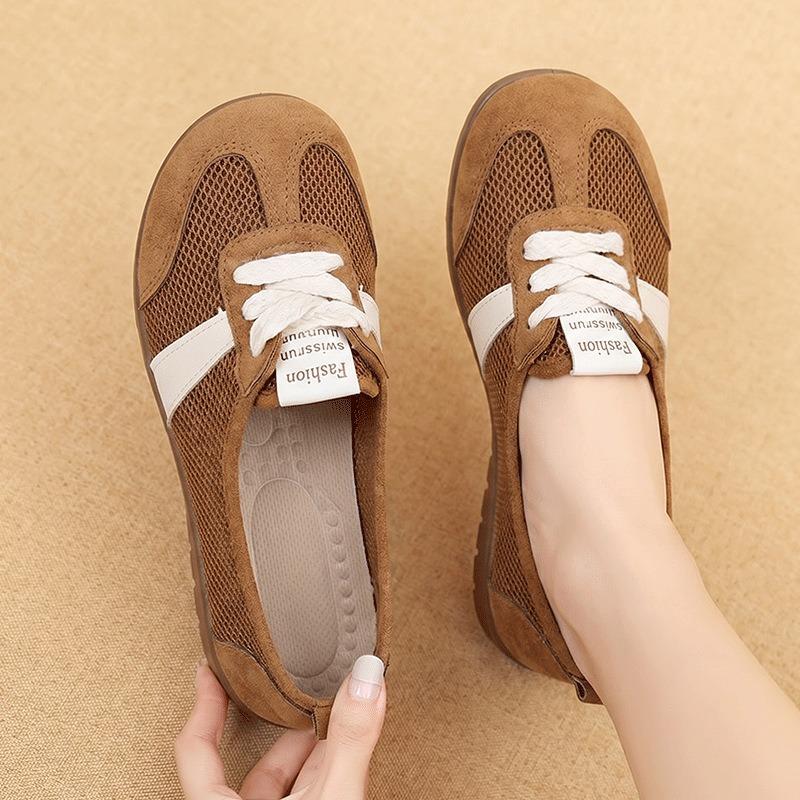 Mesh Shallow Mouth Women's Shoes Summer New Soft Sole Breathable Comfortable Versatile Lace-up Casual Lazy Shoes