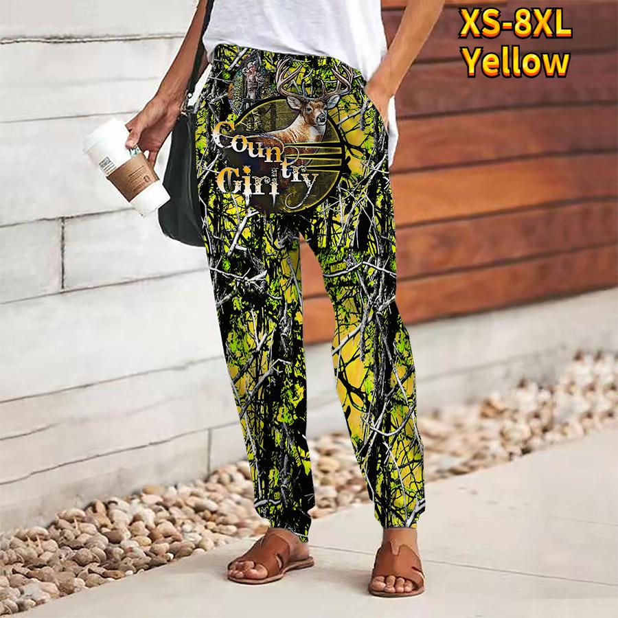 Women Flower Printing Pants Lace Up Elastic Waist Loose  Trousers Casual Long Pants Trousers with Pockets