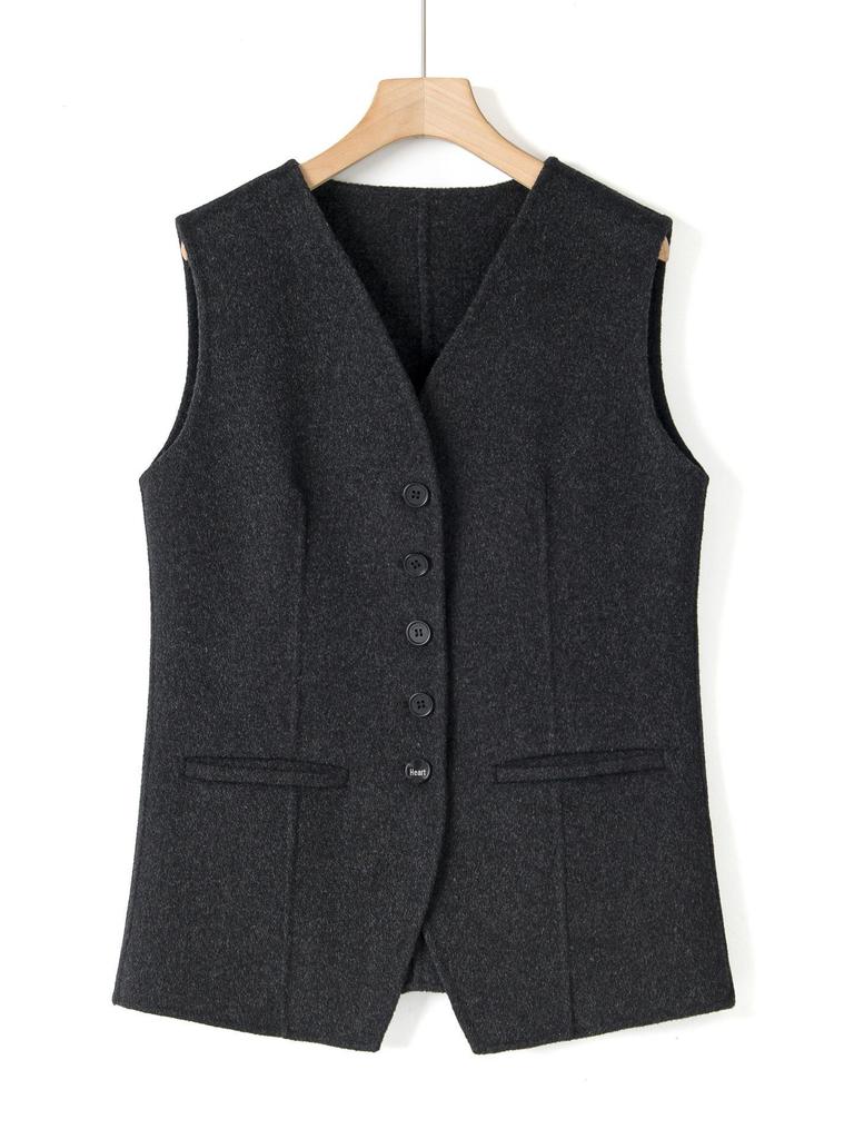 Women's V-neck Wool Melton Lambswool Waistcoat - Autumn/Winter Old Money Style