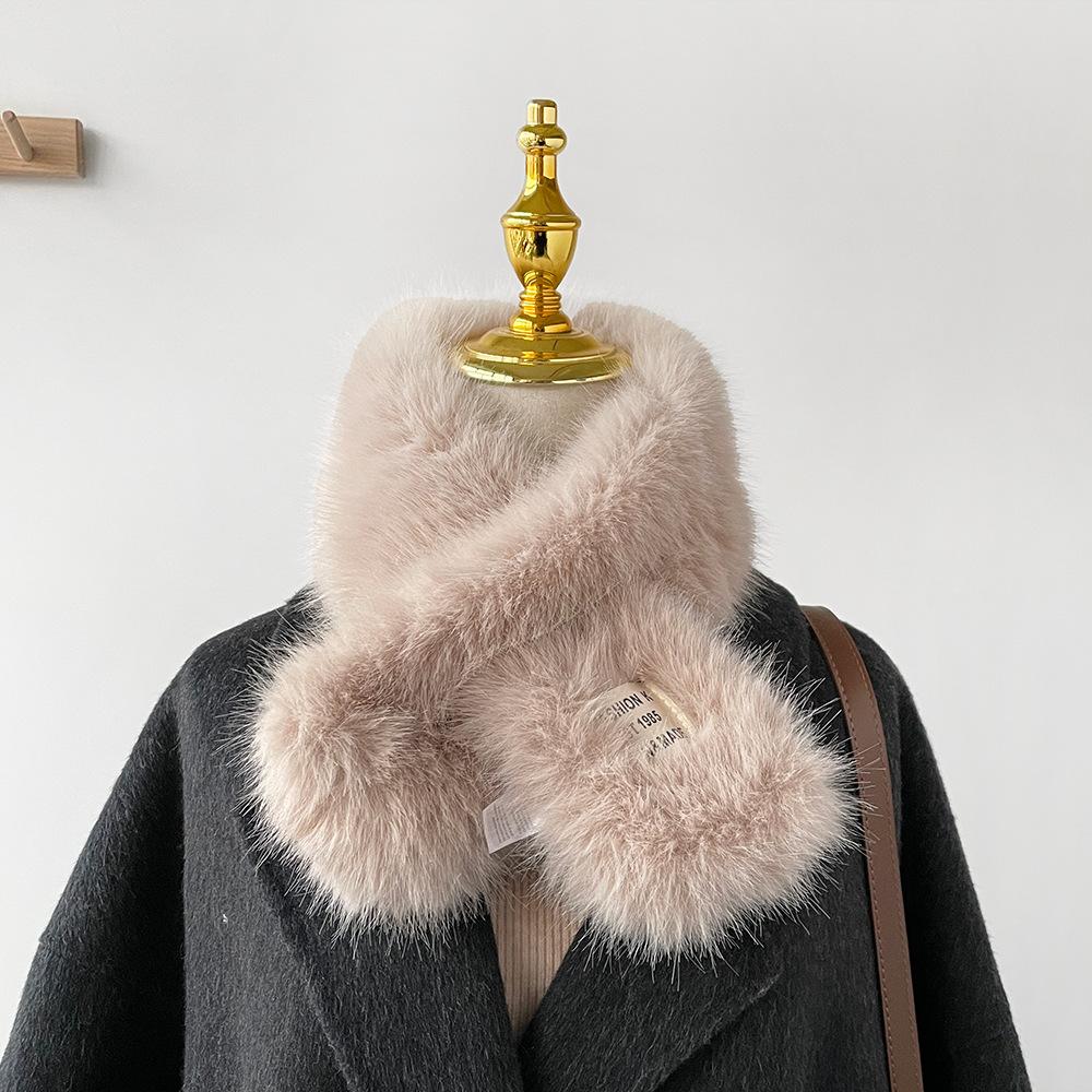 Mykt voksaktig vindfortykket ensfarget fluffy skjerf for å holde varmen imitasjon Rex kaninhår krysskjerf plysjkrage kvinner