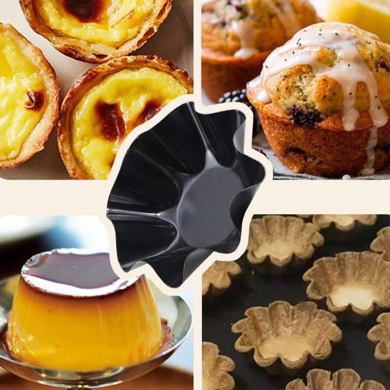 Set of 4 Multifunctional Fluted Flower Shape Cake Pan Carbon Steel Reusable Tortillas Shell Molds for Home Baking