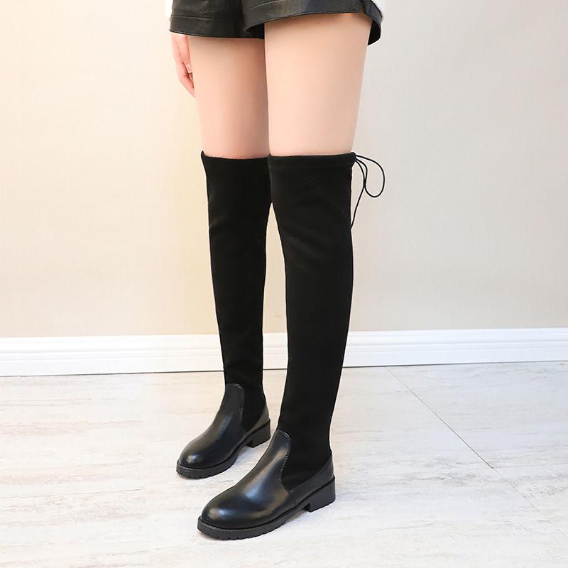 Winter Over The Knee Women Boots Stretch Fabrics High Heel Slip On Shoes Pointed Toe Woman Long Boots 37