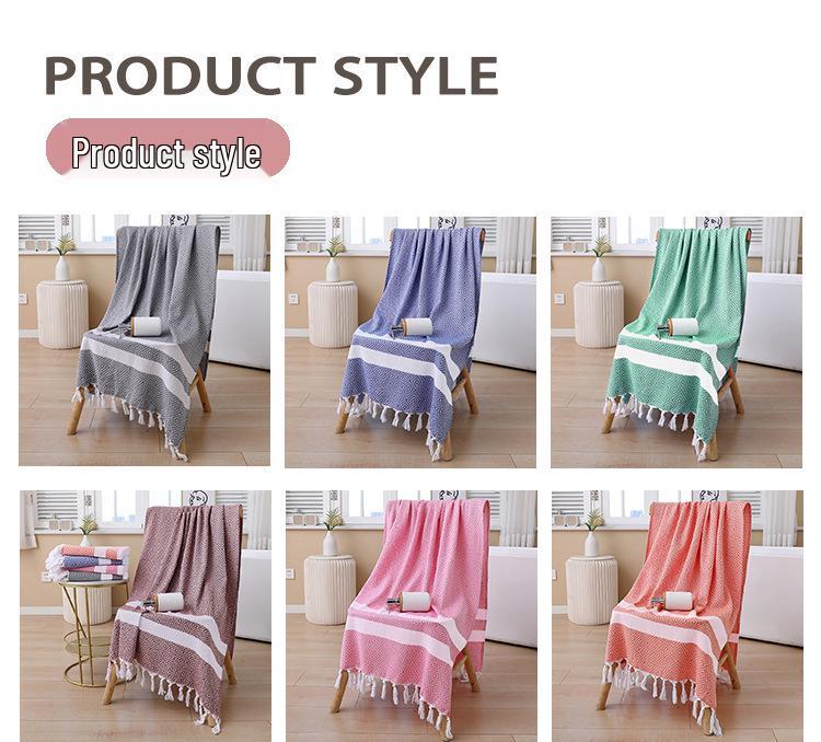 Turkish Cotton Tassel Beach Towel - Absorbent, Customizable, Versatile for Bath or Sun Protection