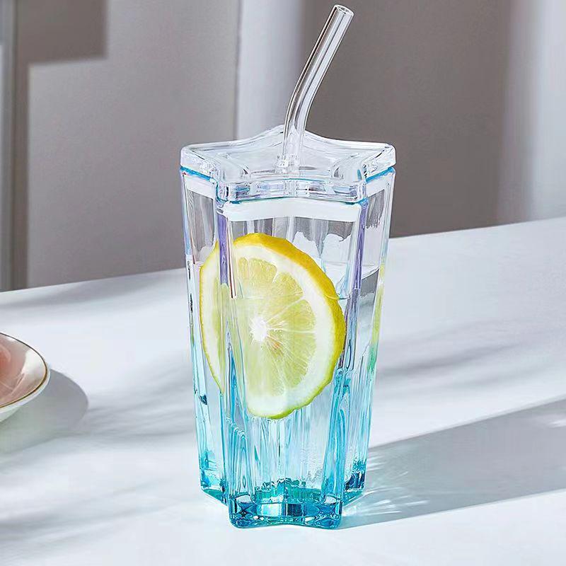 High-Value Five-Pointed Star Glass Cup: Portable Straw Student Drinkware for Coffee, Milk, Water