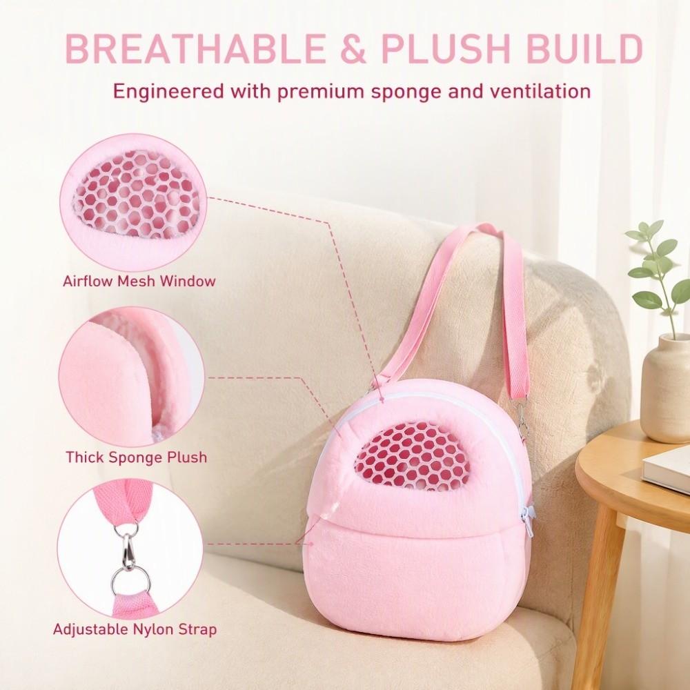 Short Plush Pet Carrier Bag Pink Sleep Traveling Bag Convenient Pocket Carrier Bag Ferret