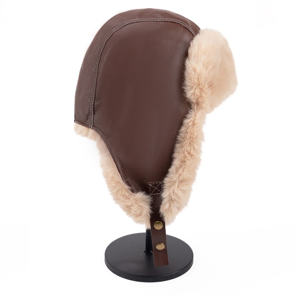 Windproof Warm Ski Hat Pu Leather Cycling Lei Feng Hat Casual Winter Pilot Hat  Skiing