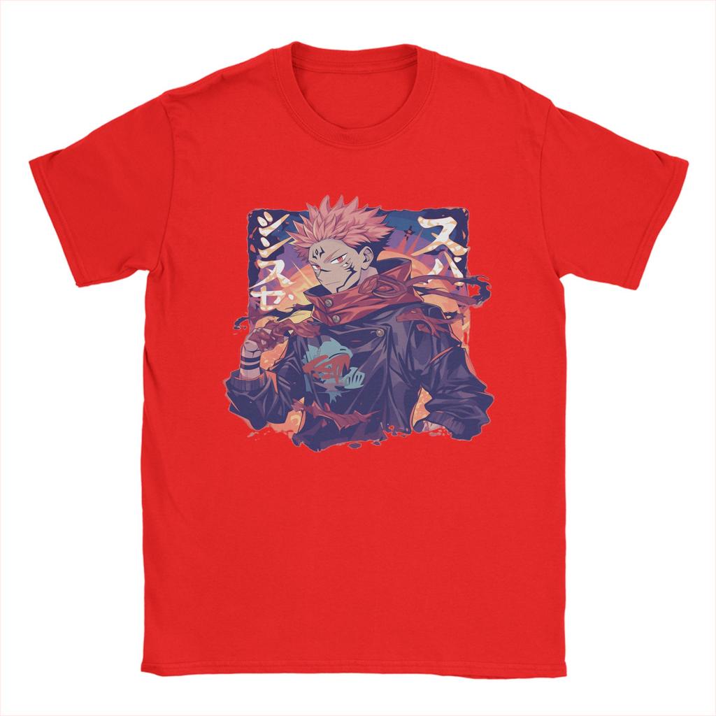 Anime Sukuna TShirts for Unisex Leisure 100 Cotton Tees Round Collar Short Sleeve T Shirts Plus Size Clothing