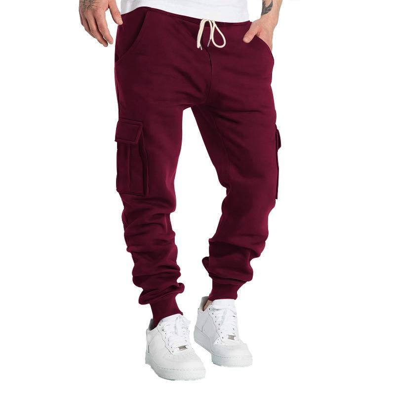 Autumn and winter fleece men's casual overalls men's multi-pocket pants cross-border large-size sports casual trousers
