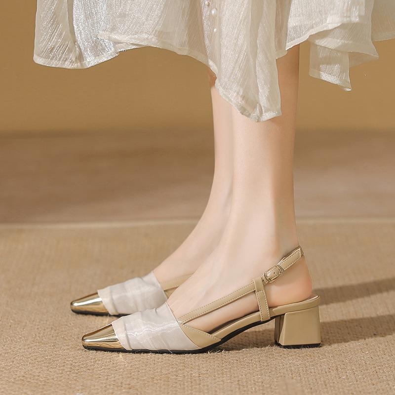 Mary Jane bag head sandals women's new summer empty nude word with thick heels high heels