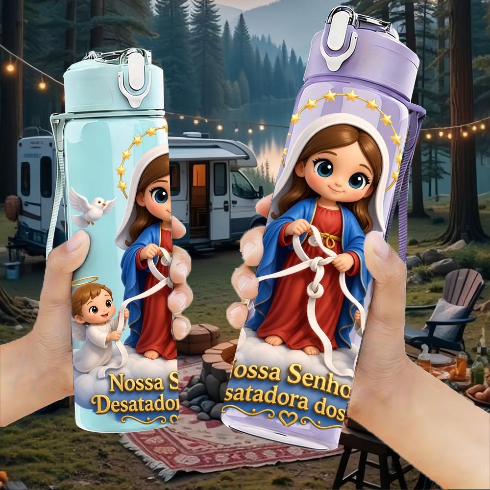 1PC Virgin Mary With Angels Portrait 750ml Color Plastic Sports Water Bottle Leakproof Flip Straw Lid Suitable for Sports Office Home Use