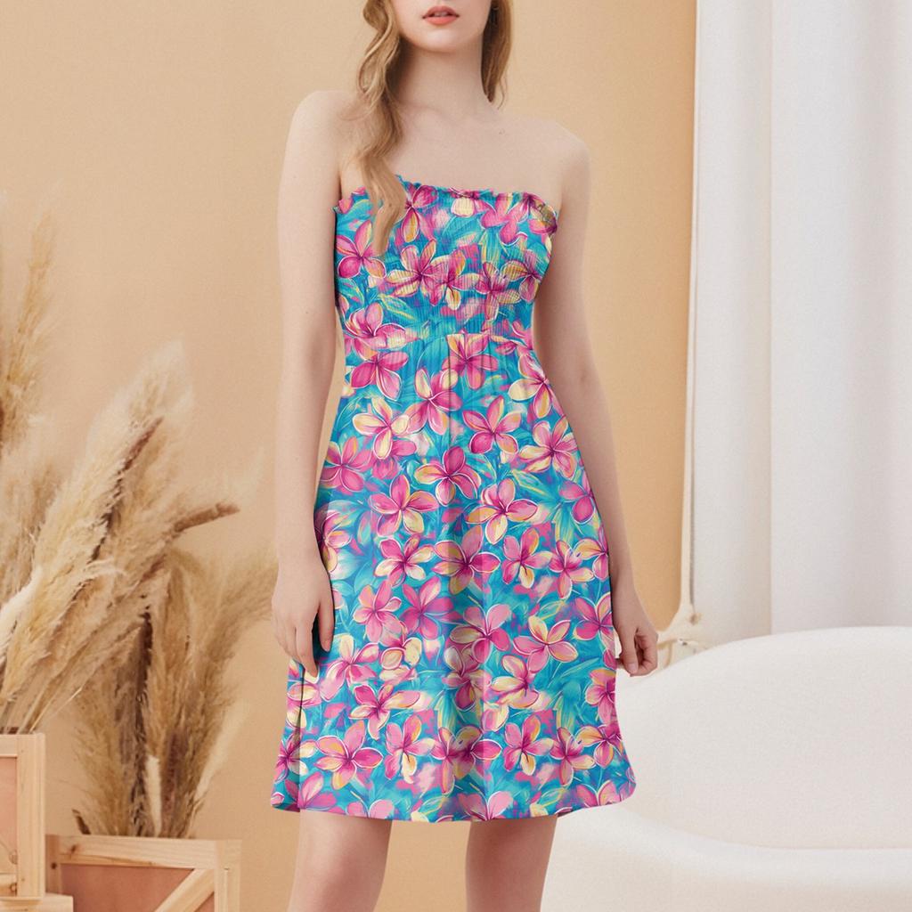 Fashionable Women's Casual Tube Top Floral Print Sleeveless Dress