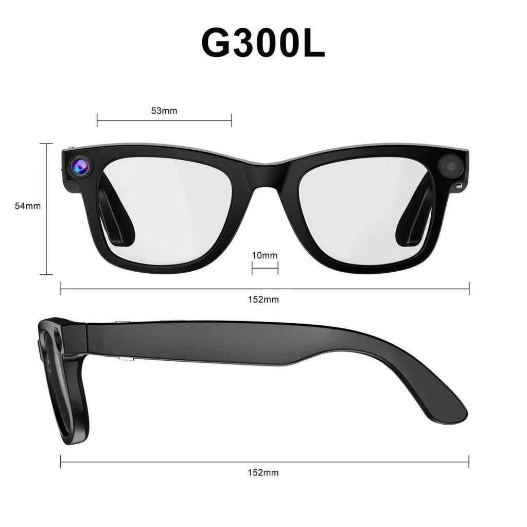 ERVPES G300 Niebieskie Inteligentne AI 8MP 30MP 1080P 22 Języki Podwójne HIFI Ochrona przed Niebieskim Światłem Unisex Okulary Audio Odpowiednie do Outdooru i Dojazdów (L)