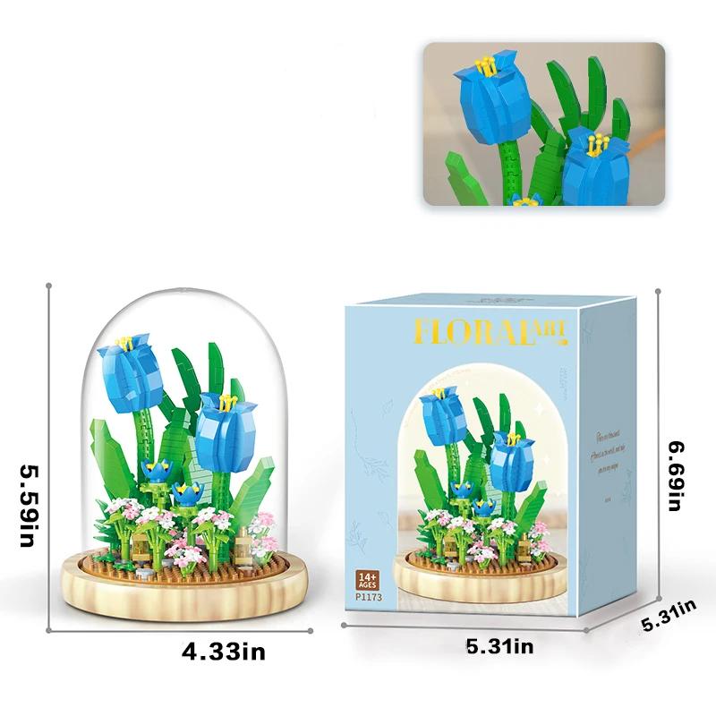 Bouquet Potted Building Blocks Sets Rose Chrysanthemum Orchid Succulents Bricks Model Romantic Assembly Toy Gifts For Children