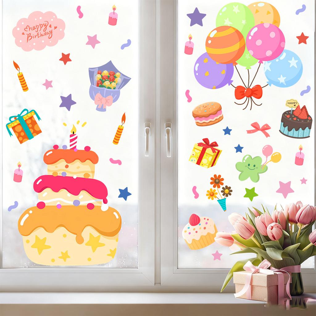 Birthday-themed Glass Stickers for Children's Room Decoration of Birthday Party Window