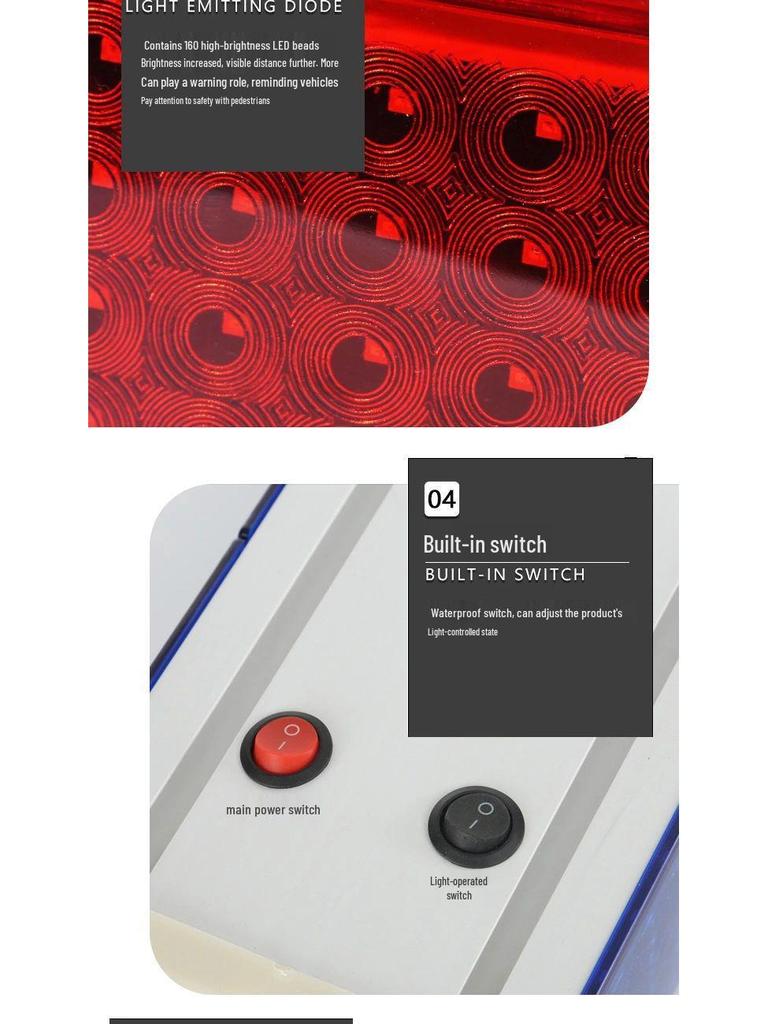 Solar-Powered Red/Blue LED Warning Strobe for Roadblocks and Construction Sites