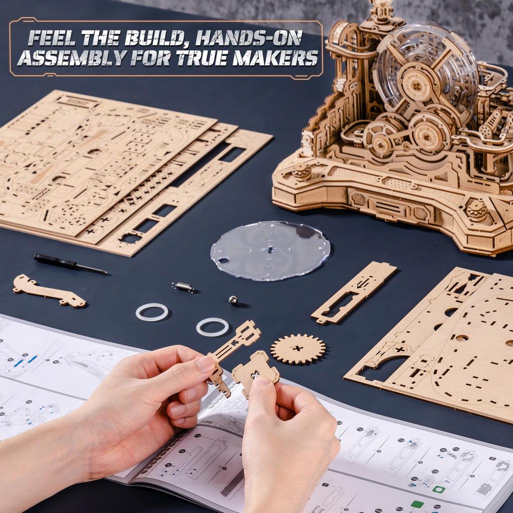 ROBOTIME 3D Holzpuzzle mit Murmelspiel-Controller Murmelbahn Sommerurlaub Bastelset für Bastel-Gehirn-Basteleien für Erwachsene und MINT-Bildung