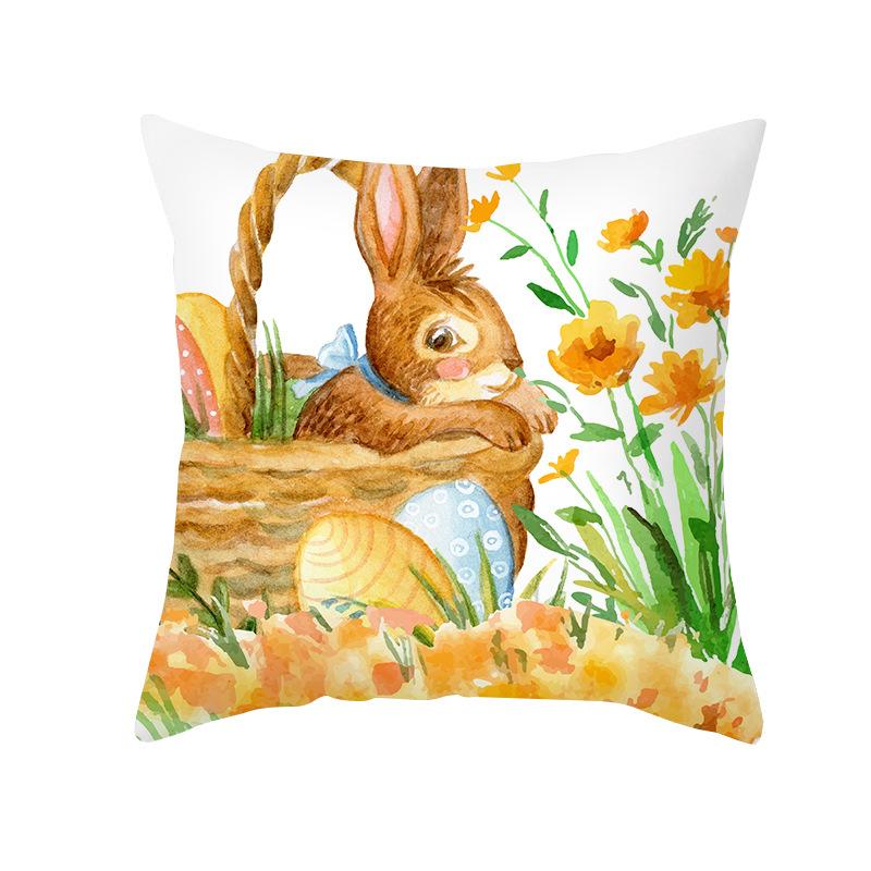 New Easter Pillowcase Watercolor Flowers Rabbit Home Pillow Cushion Cover