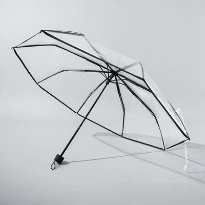 Transparent Folding Non-automatic Black White Edge Umbrella Men Business Rain Umbrella Women Plastic Clear Ladies Parasol
