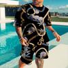 Summer Fashion Men's Suit Casual Ethnic Style 3D Printed Sportswear Short-sleeved Suit Oversized Round Neck T-shirt Shorts 2-piece