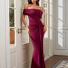 New High Elastic Milk Silk One-word Shoulder Dress, Sexy Backless Slim Pleated Hip Dress Long Dress