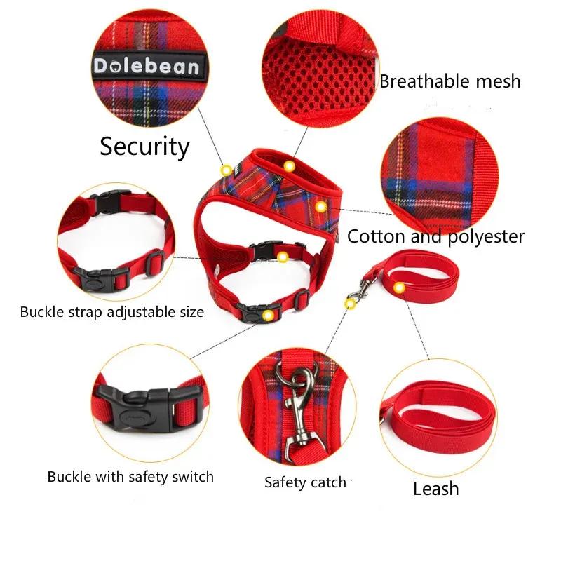 Fashion Plaid Style Pet Harness Vest and Leash Set Dog Vest Harness Dog Leash Adjustable Dog Chest Strap Pet Supplies