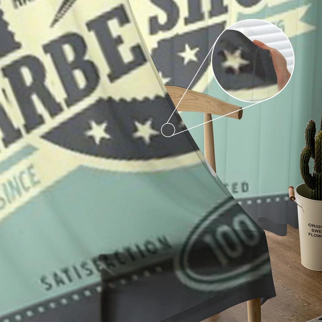 Barber Shop Retro Poster Design Template Tulle Sheer Curtains for Living Room Bedroom Kitchen Decoration Voile Organza Curtains