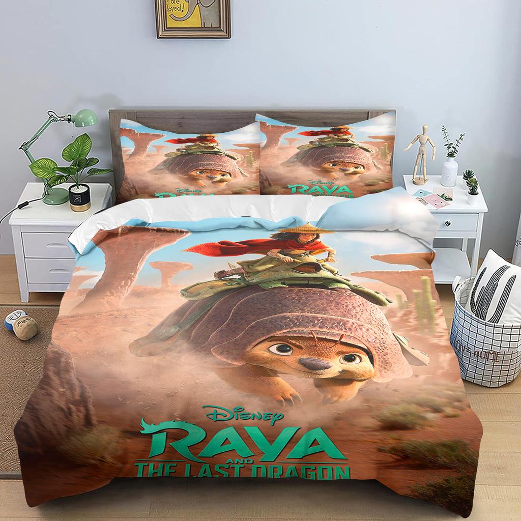 Raya and The Last Dragon Anime Home Bedroom Comforte Nordic polyester material suitable for children and adults 3-piece set