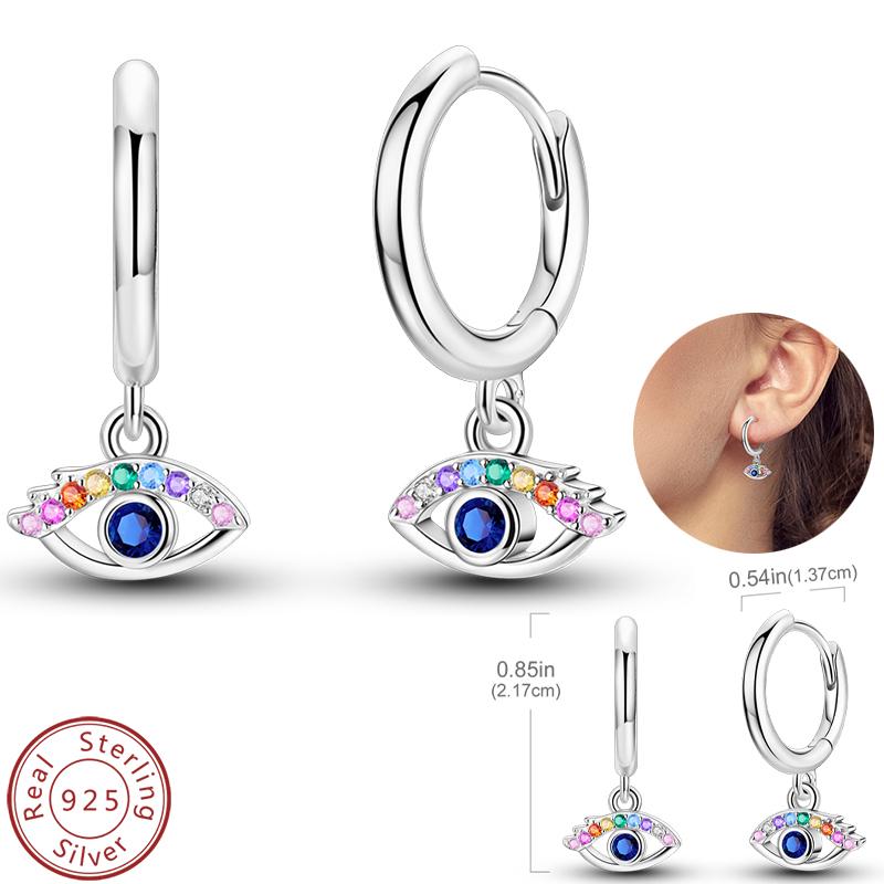 Real 925 Silver Palm Devil's Eye Feather Dream Catcher Design Luxury Earrings Fit For Engagement Fine Jewelry Gifts