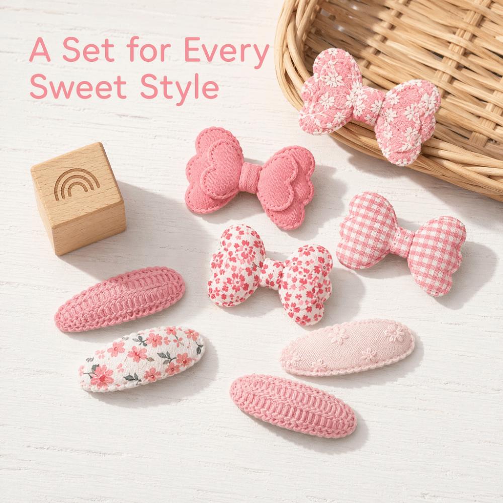 16pcs Floral Fabric Bowknot Baby BB Clips No Hurt Toddler Hair Bows Hairpins Kid Hair Accessories