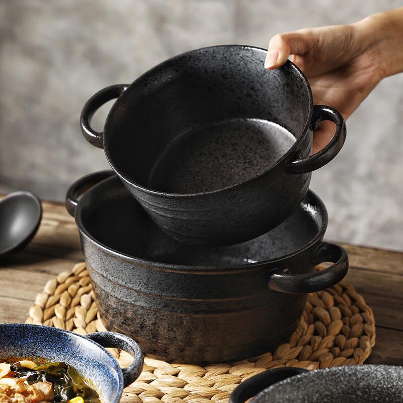 ZISIZ Large Double-Handled Anti-Scald Ceramic Soup Bowl
