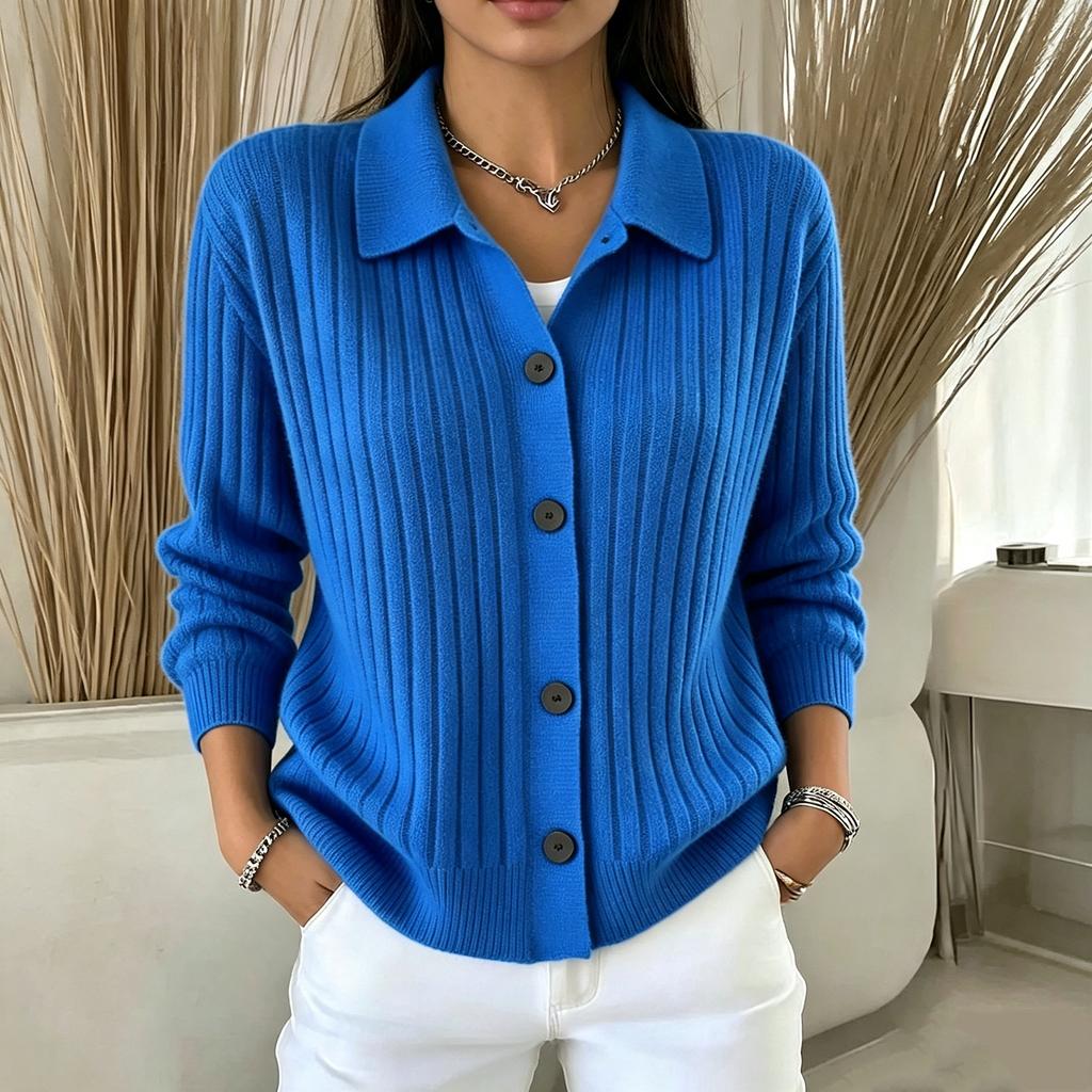 Women's Knit Cardigan with Collar for Fall Winter Layering Stylish Relaxed Open Front Sweater