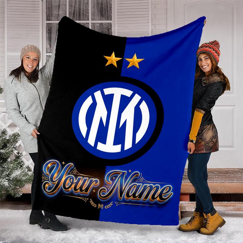 1pc Personalized Name Internazionale Milano Theme Blanket - Digital Print, Polyester, Cozy for All Seasons, Perfect for Outdoor, and Travel