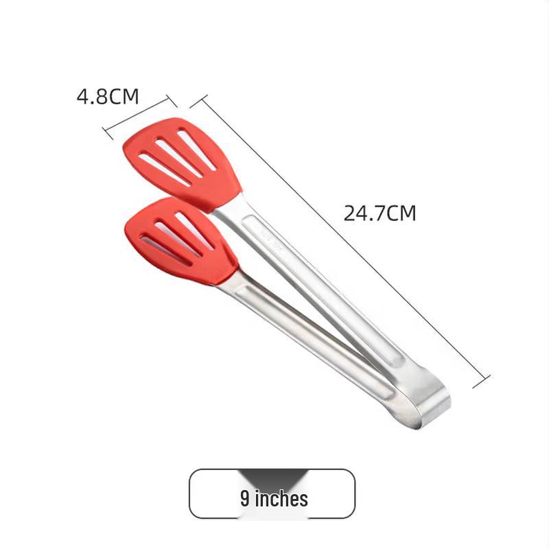 Противоожоговые щипцы для еды из нержавеющей стали с красными силиконовыми наконечниками