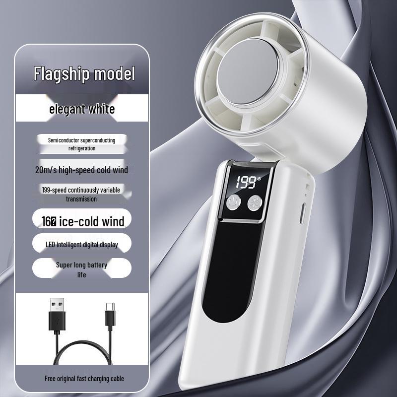 New Turbo Handheld Mini Fan with 199-Speed USB Charging & Digital Display - Powerful Cooling