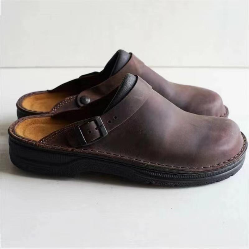 New Men's Woman Slippers Summer PU Leather Shoes Vintage Soft Bottom Slip On Sandals Beach Slippers Men Casual Shoes Size 38- 48