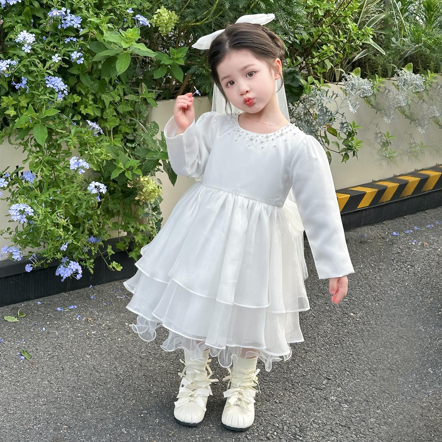 

White Tulle Dress for Girls, Ages 2-7 - Spring/Autumn Flower Girl Dress 140cm білий