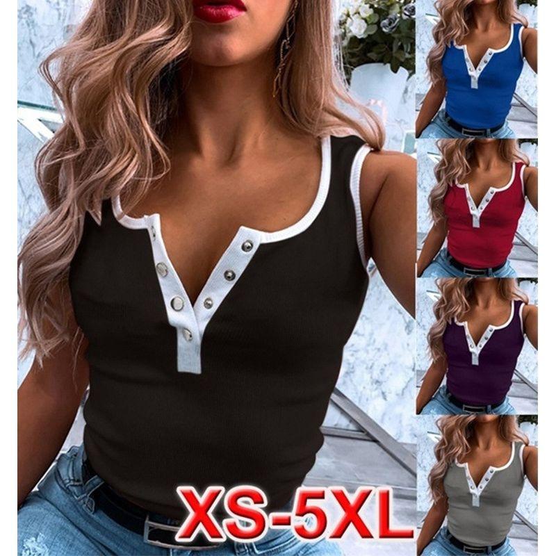 

2023V-Neck Casual Tight T-shirt Large Women s Tank Top Vest Black S