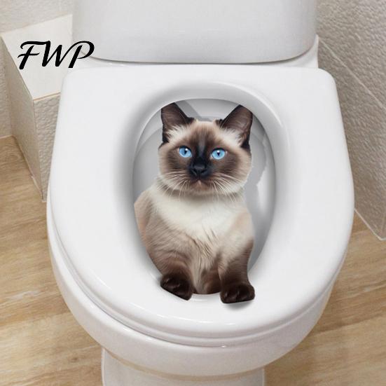 Lustige Toilettensitz-Aufkleber 3D Cartoon Katze Sticker, Wasserdicht Süßes Tier Deckel Einfach Abziehbar Badezimmer Aufkleber, Lustige Selbstklebende Wanddeko Kinder